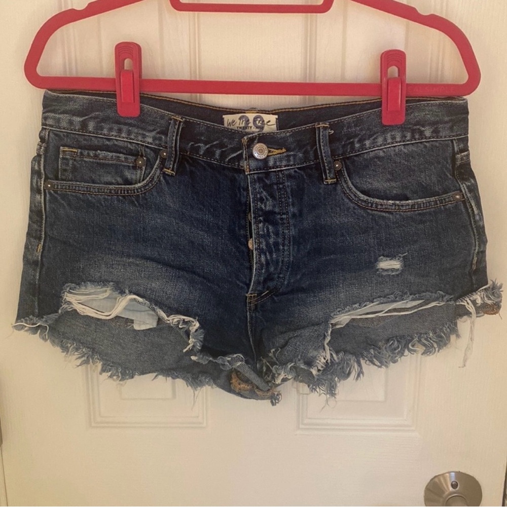 We The Free Dark Blue Distressed Denim Jean Shorts